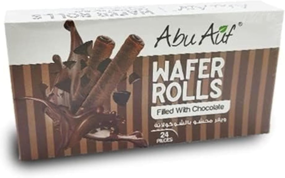 Abu Auf Wafer Rolls Chocolate, 24 Pieces, Thin Crispy Wafer with Chocolate Filling, Perfect for Sharing
