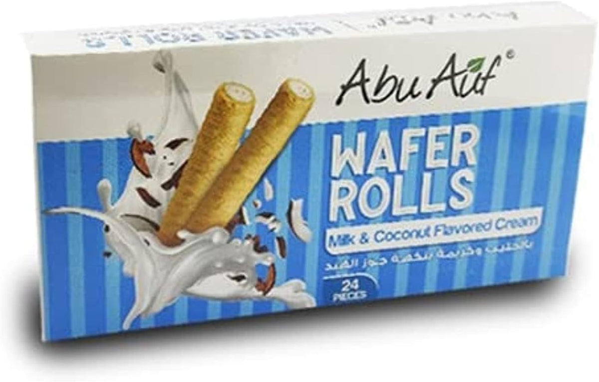 Abu Auf Wafer Rolls, Milk & Coconut Flavor, 24 Pieces