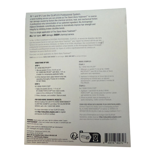 Olaplex Stand-Alone Treatment single-use packette, back with directions