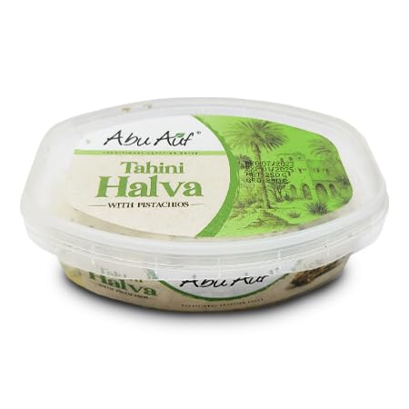 Abu Auf Premium Tahini Halva With Pistachios - Made with 100% Natural Ingredients, Smooth Texture and Rich Pistachio Taste, Perfect for Daily Sweetening or Serving on Special Occasions 250 Gm