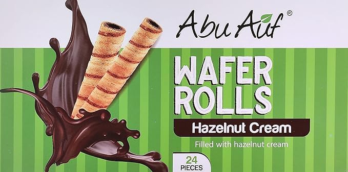 Abu Auf Wafer Rolls Hazelnut, Crispy Wafer Layers with Rich Hazelnut Blend, 24 Pieces