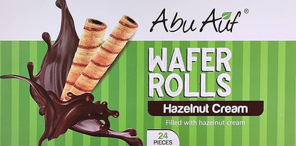 Abu Auf Wafer Rolls Hazelnut, Crispy Wafer Layers with Rich Hazelnut Blend, 24 Pieces
