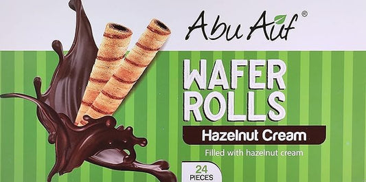 Abu Auf Wafer Rolls Hazelnut, Crispy Wafer Layers with Rich Hazelnut Blend, 24 Pieces