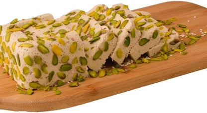 Abu Auf Premium Tahini Halva With Pistachios - Made with 100% Natural Ingredients, Smooth Texture and Rich Pistachio Taste, Perfect for Daily Sweetening or Serving on Special Occasions 250 Gm