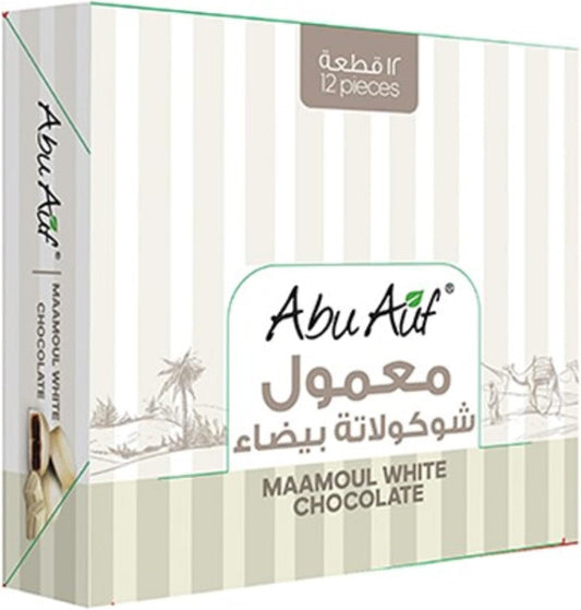 Abu Auf Maamoul Stuffed with Medjoul Dates Covered with White Chocolate - 12 Pieces Middle Eastern Dessert