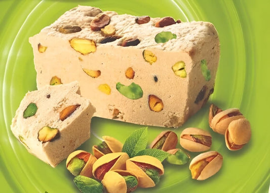 Abu Auf Premium Tahini Halva With Pistachios - Made with 100% Natural Ingredients, Smooth Texture and Rich Pistachio Taste, Perfect for Daily Sweetening or Serving on Special Occasions 250 Gm