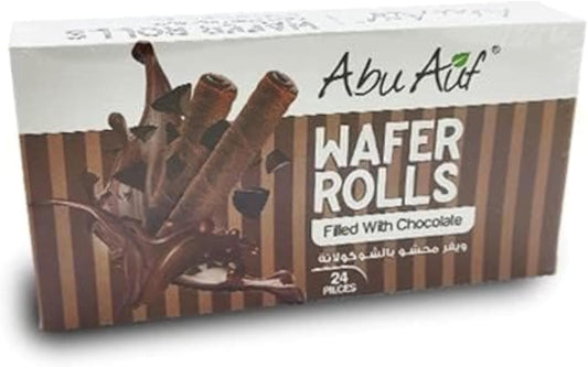 Abu Auf Wafer Rolls Chocolate, 24 Pieces, Thin Crispy Wafer with Chocolate Filling, Perfect for Sharing