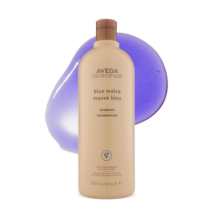 Aveda Blue Malva Shampoo | Purple Shampoo for Gray and Blonde Hair | Neutralizes Brassiness and Yellow Tones |With Blue Malva and Coneflower | 95% Naturally Derived* | Liter Size | 33.8 Fl Oz