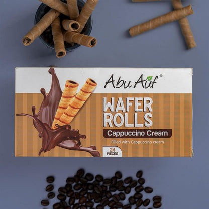 Abu Auf Wafer Rolls Cappuccino, 24 Pieces, Individually Wrapped, Crispy Wafer with Rich Cappuccino Cream Filling