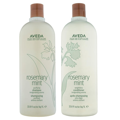 Aveda Mint Purifying Shampoo and Weightless Conditioner Duo Liter, Rosemary