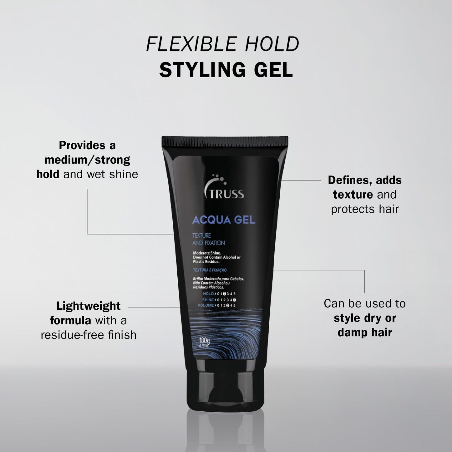 TRUSS Acqua Gel, Medium To Strong Hold Flexible Hair Gel 6.35 OZ