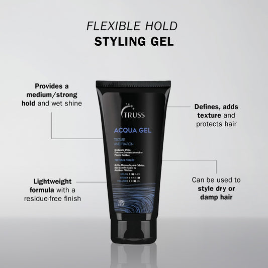 TRUSS Acqua Gel, Medium To Strong Hold Flexible Hair Gel 6.35 OZ