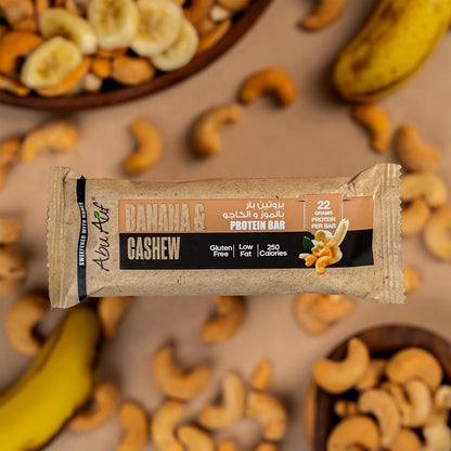 Abu Auf Protein Bar, Banana with Cashew, High Protein 22g, Nutrient-Rich, Fiber-Rich, Heart-Healthy Snack, 70 gm