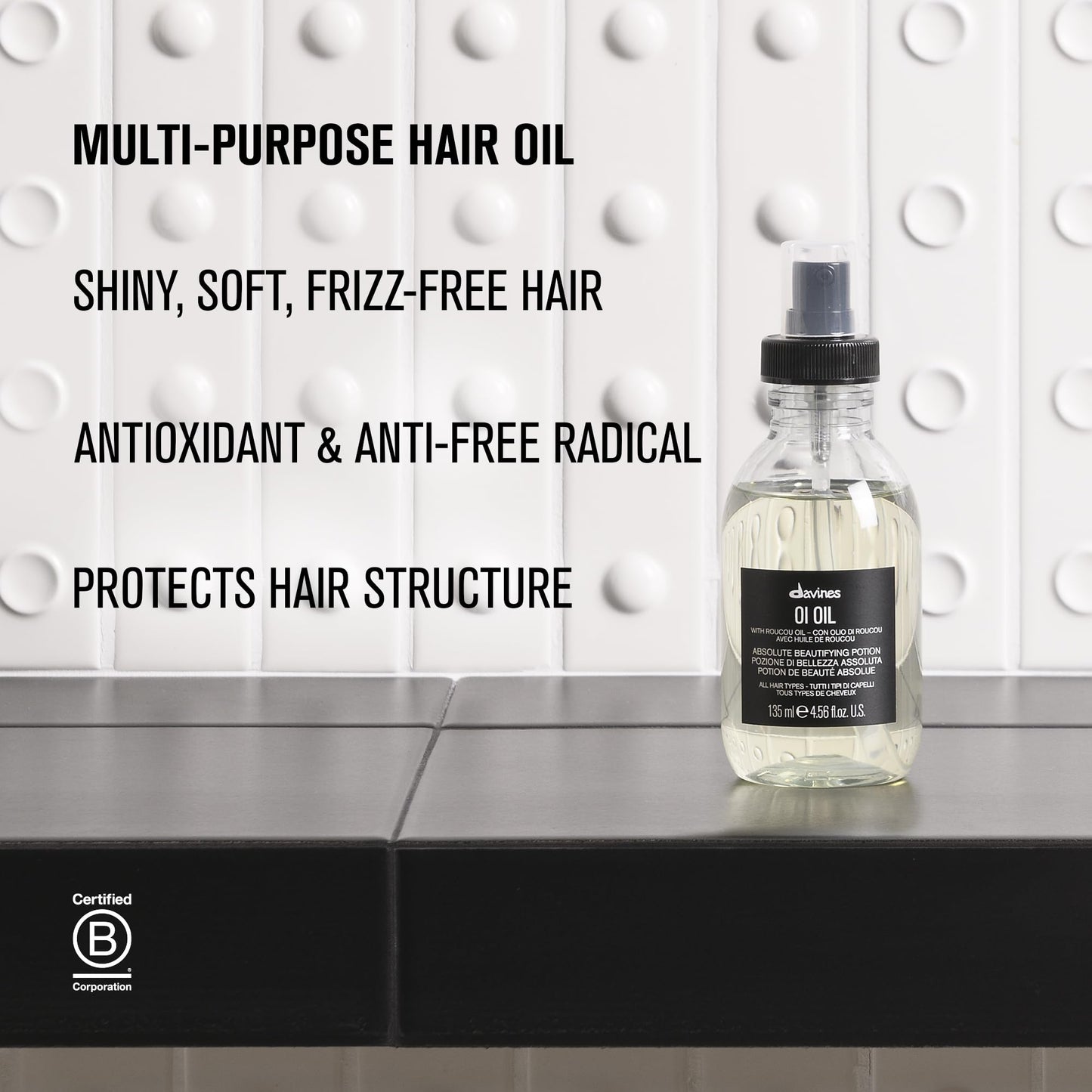 Davines OI Oil, Multi-Function Potion for All Hair Types, 4.56 Fl OZ