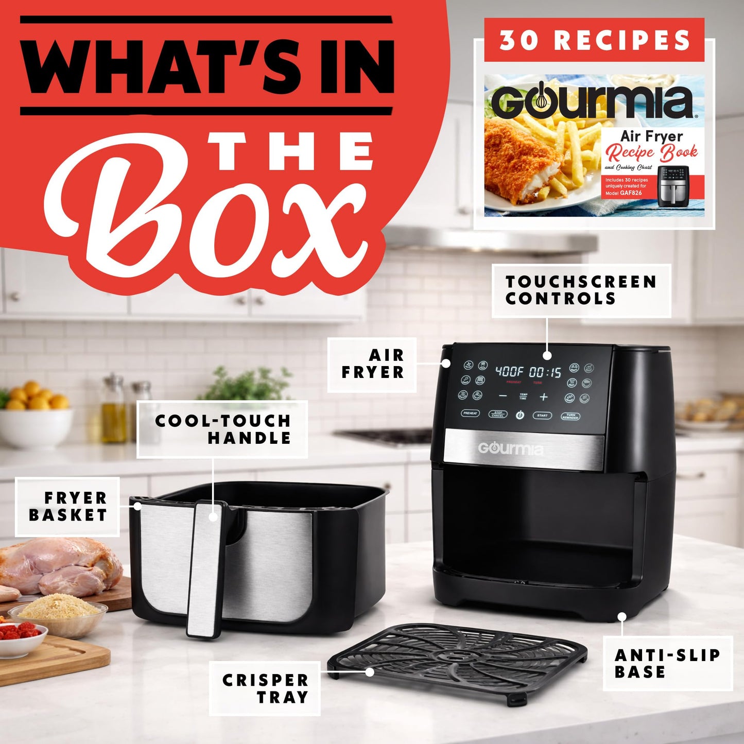 Gourmia 8 Qt Digital Air Fryer GAF826, Nonstick Dishwasher Safe Basket.