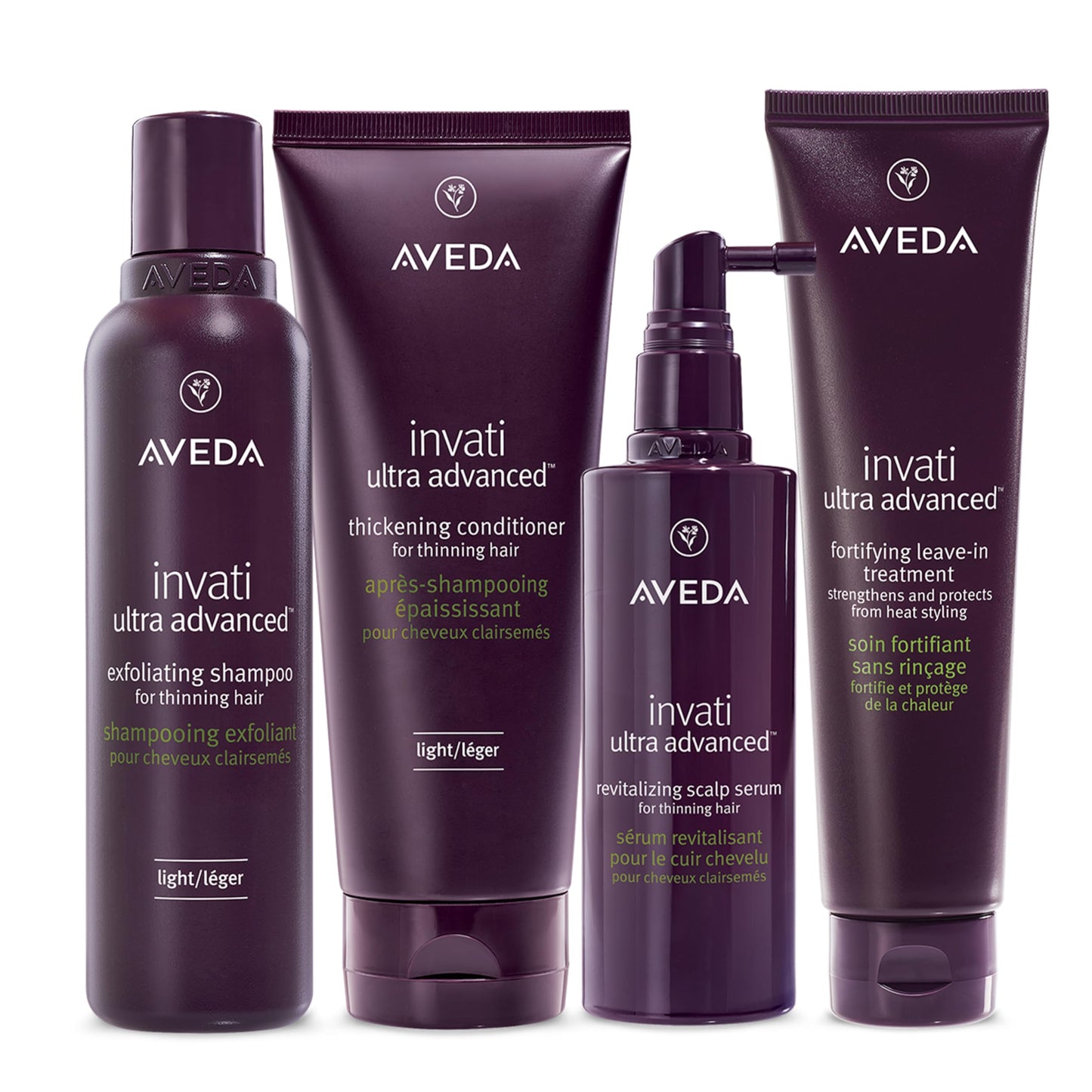 Aveda Invati Ultra Advanced Light 4-Step System, Exfoliating Shampoo, Thickening Conditioner, Revitalizing Scalp Serum, Fortifying Leave-In Treatment