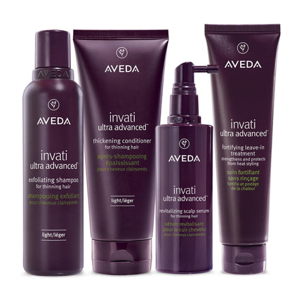 Aveda Invati Ultra Advanced Light 4-Step System, Exfoliating Shampoo, Thickening Conditioner, Revitalizing Scalp Serum, Fortifying Leave-In Treatment