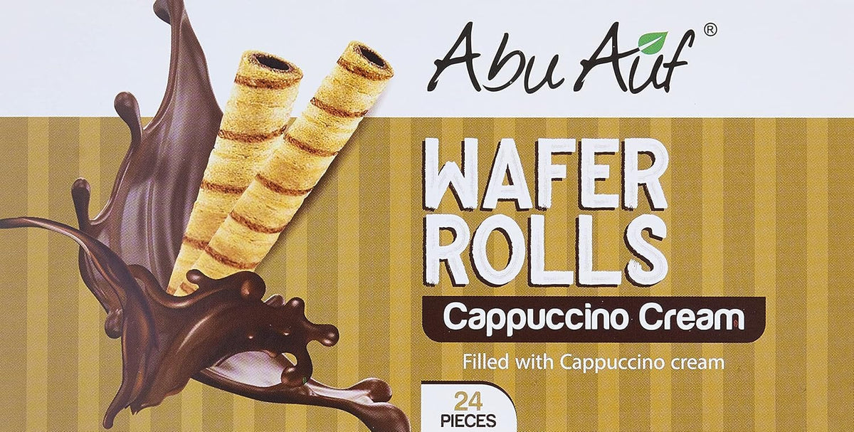 Abu Auf Wafer Rolls Cappuccino, 24 Pieces, Individually Wrapped, Crispy Wafer with Rich Cappuccino Cream Filling