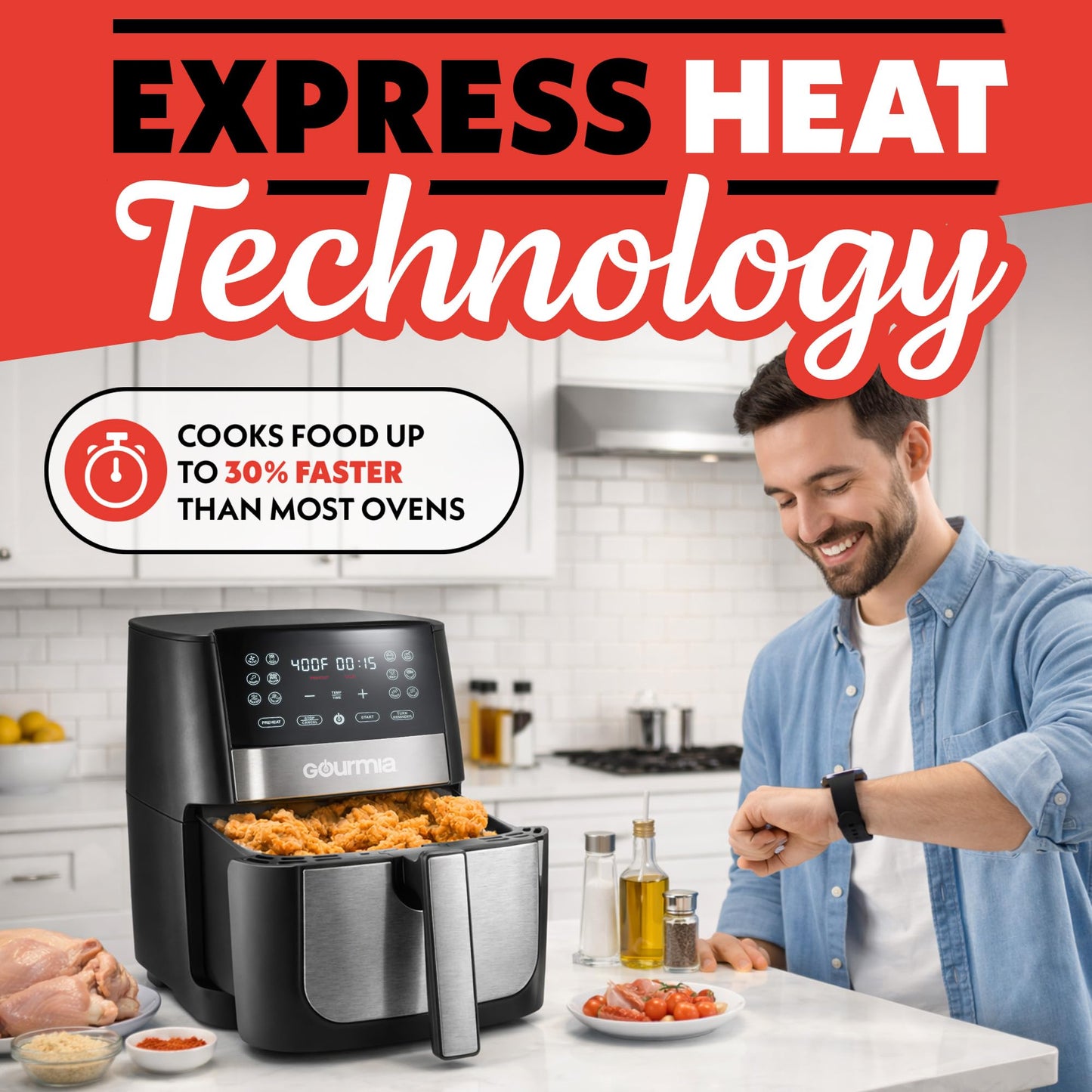 Gourmia 8 Qt Digital Air Fryer GAF826, Nonstick Dishwasher Safe Basket.