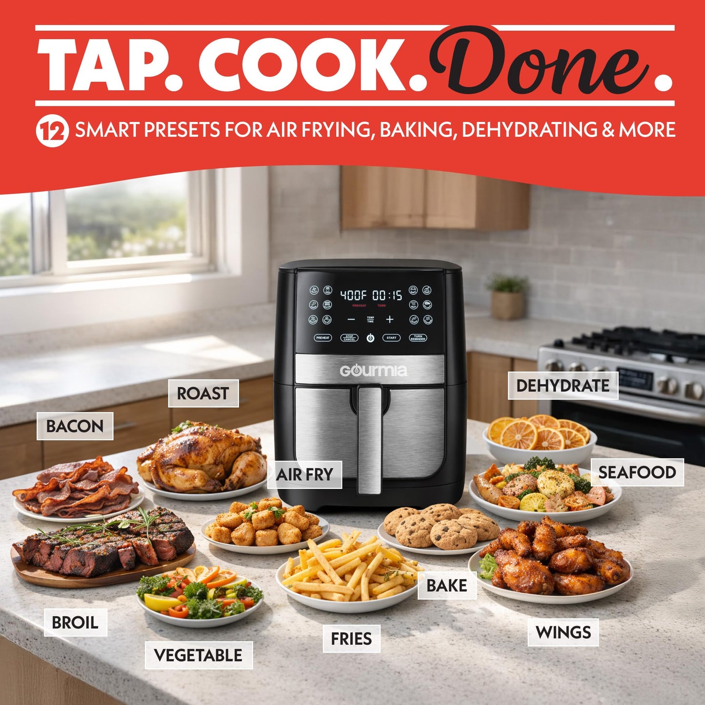 Gourmia 8 Qt Digital Air Fryer GAF826, Nonstick Dishwasher Safe Basket.