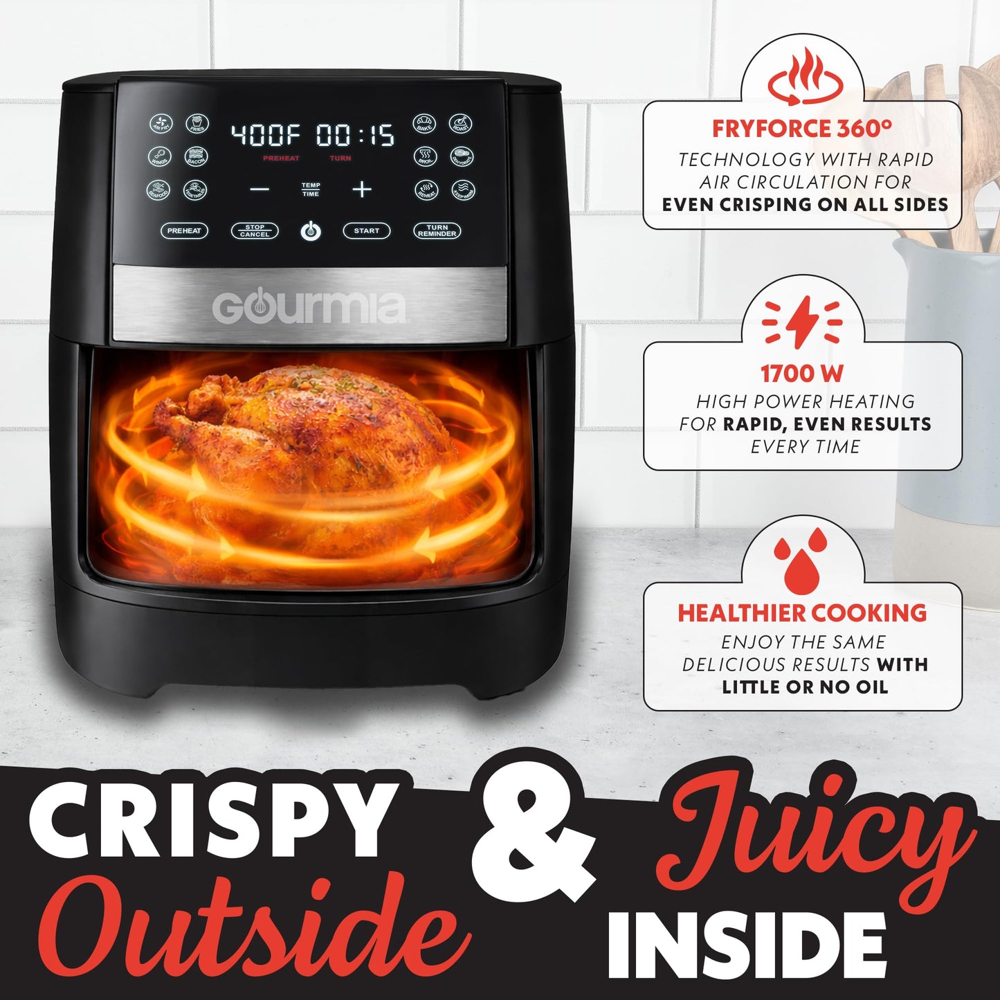 Gourmia 8 Qt Digital Air Fryer GAF826, Nonstick Dishwasher Safe Basket.