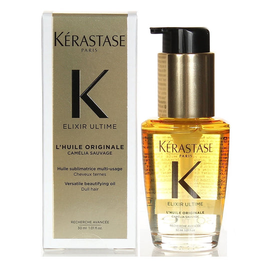 Kerastase Elixir Ultime, Hair Oil L'Huile Original, Travel Size, Multi-Purpose Hydrating Oil, Anti-Frizz, Shiny Hair, With Argan Oil, Camellia Oil & Marula Oil, For All Hair Types, 30 m