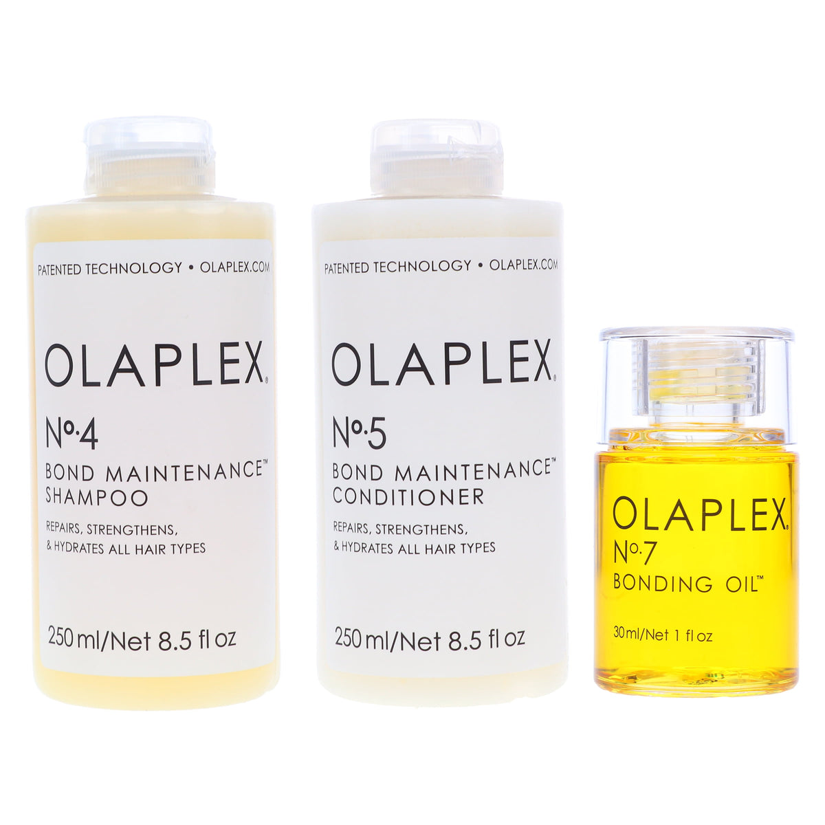 Olaplex No.4 Bond Maintenance Shampoo 8.5 oz, No.5 Bond Maintenance Conditioner 8.5 oz & No.7 Bonding Oil 1 oz - BUNDLE COMBO Pack
