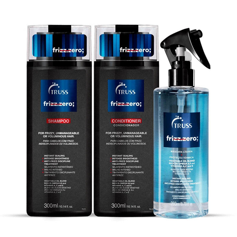 TRUSS FRIZZ.ZERO; Shampoo & Conditioner & Thermal Protector Set Bundle