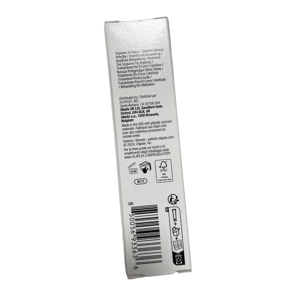 Olaplex No. 0.5 Scalp Longevity Treatment box side with barcode