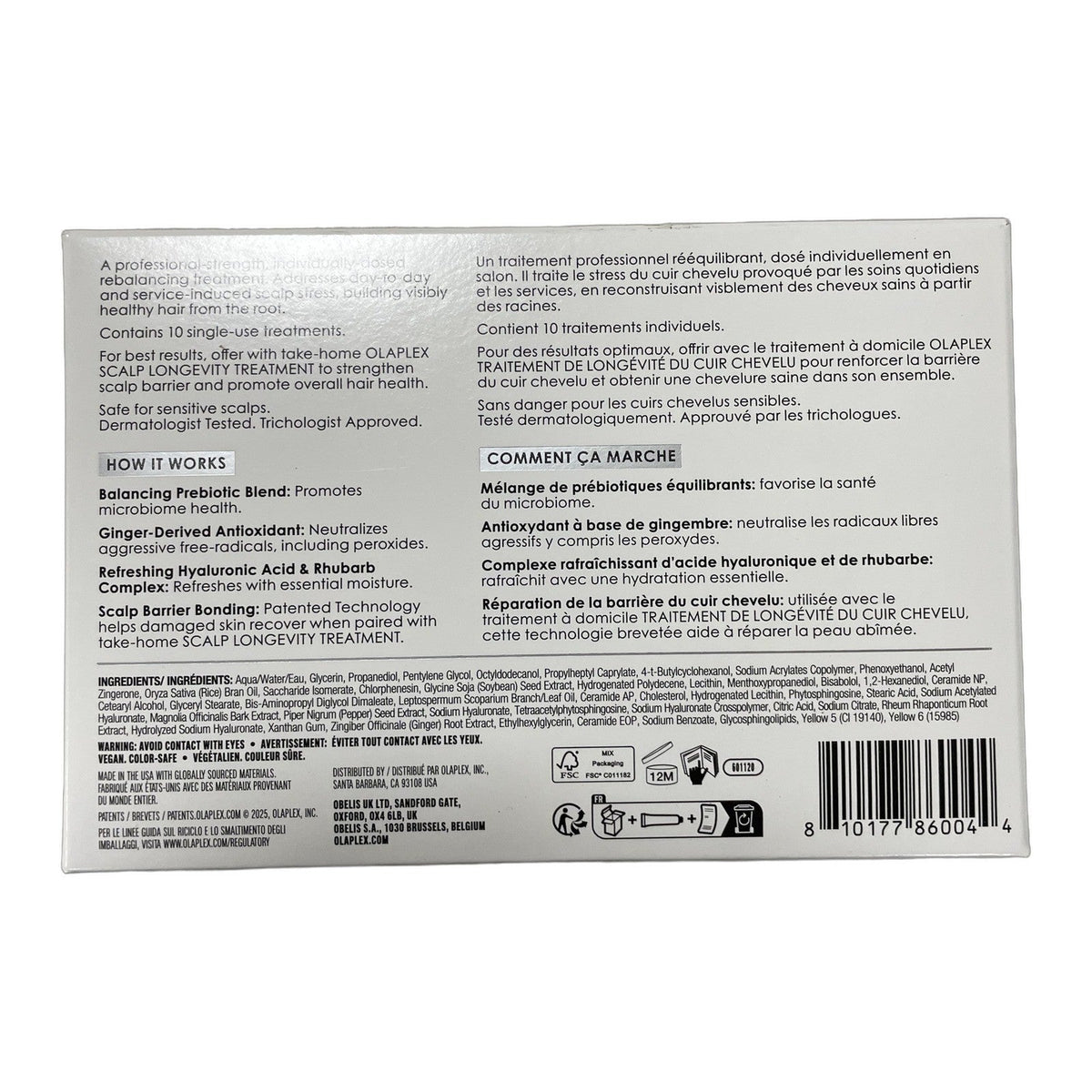 Olaplex Pro Scalp Rebalancing Concentrate box back with ingredients